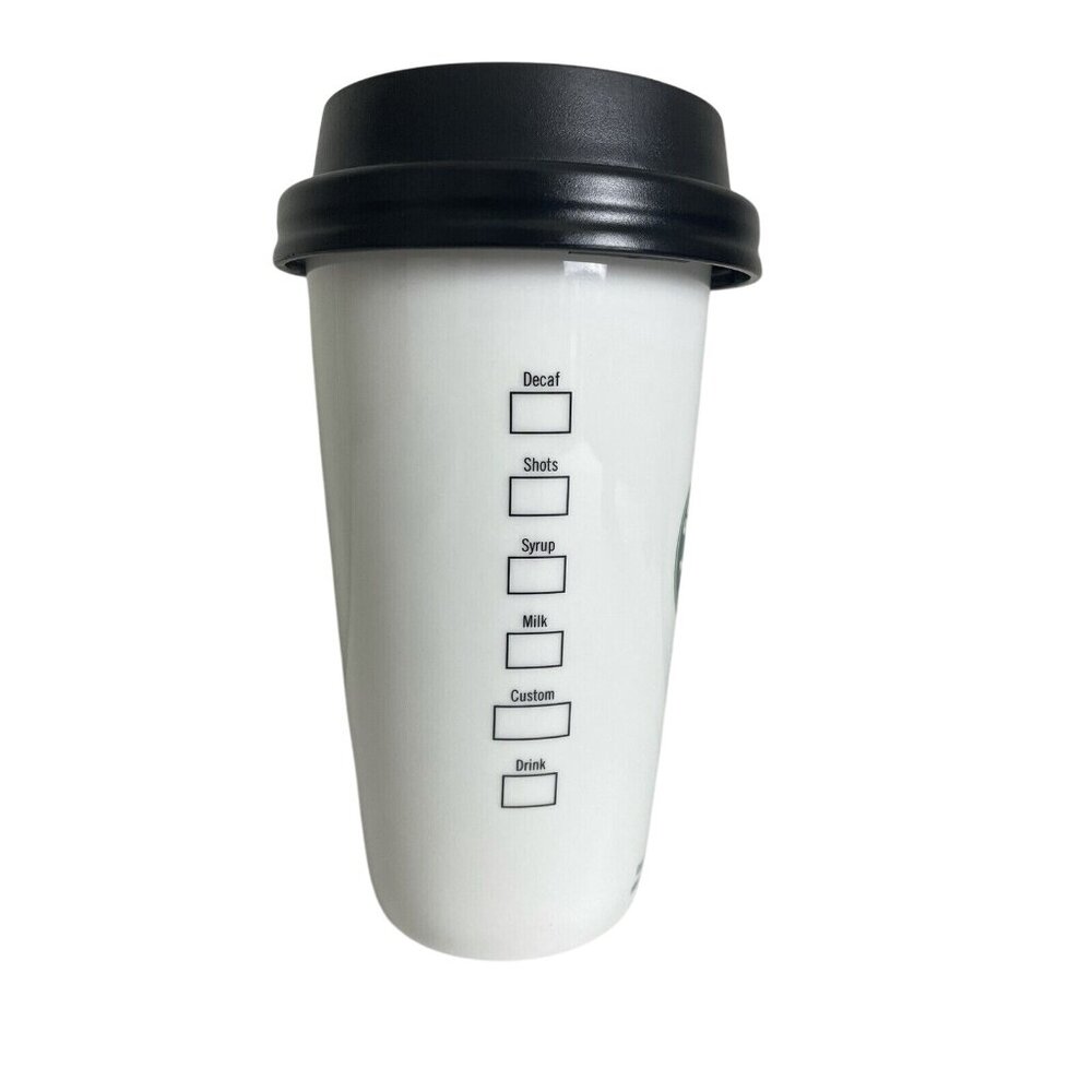 Starbucks Ceramic Siren Logo Travel Mug Cup Locking Lid White Green 12oz 2009 - Picture 2 of 11